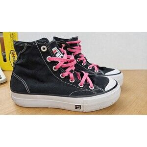 Fila Shoes Womens Size 9 Black Canvas High Top Pink Laces Platform 5CM01781-014